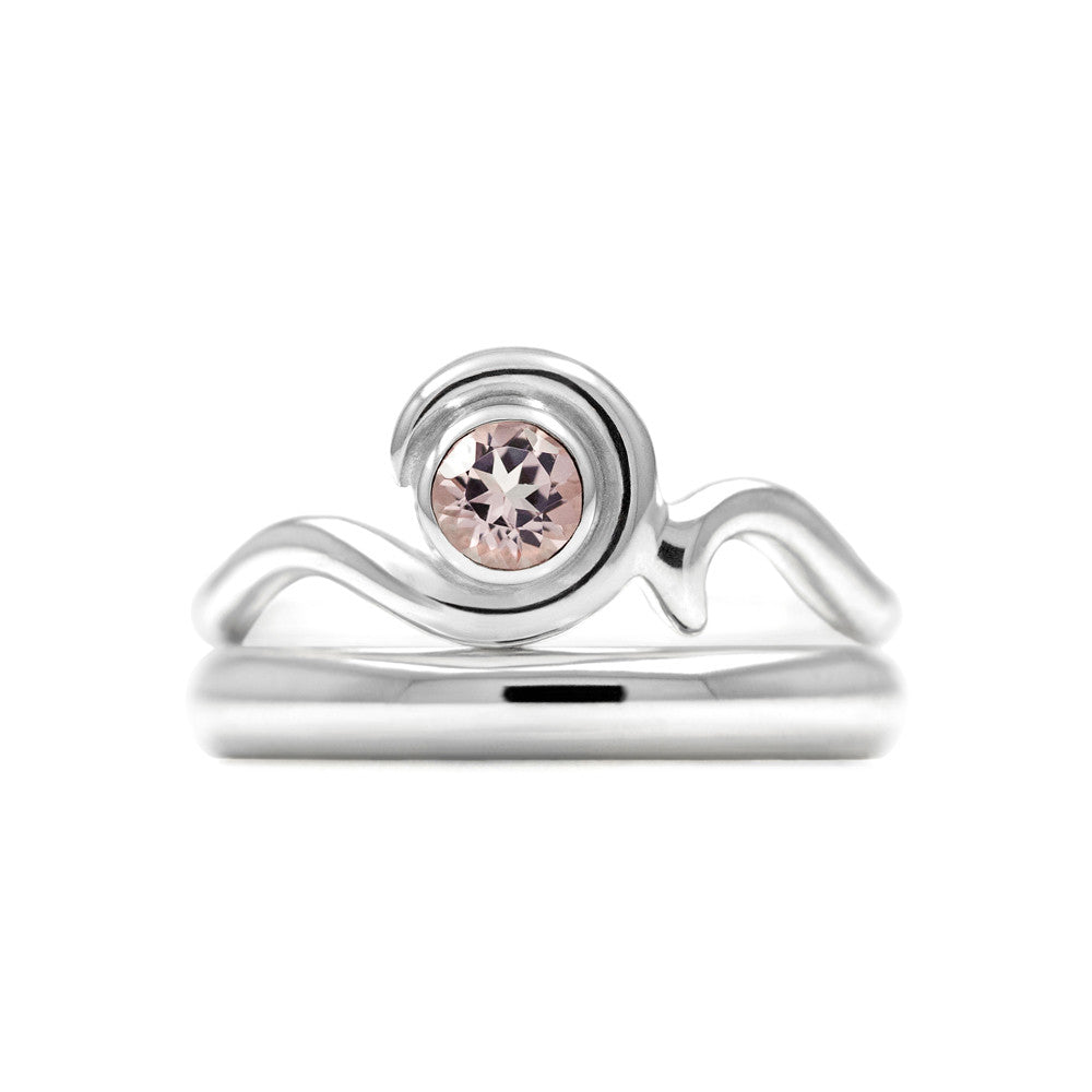 Entwine solitaire engagement ring - silver and morganite