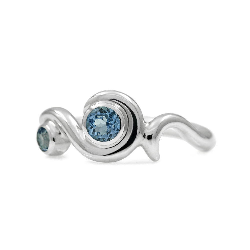 Entwine two stone gemstone engagement ring  - sterling silver and blue topaz