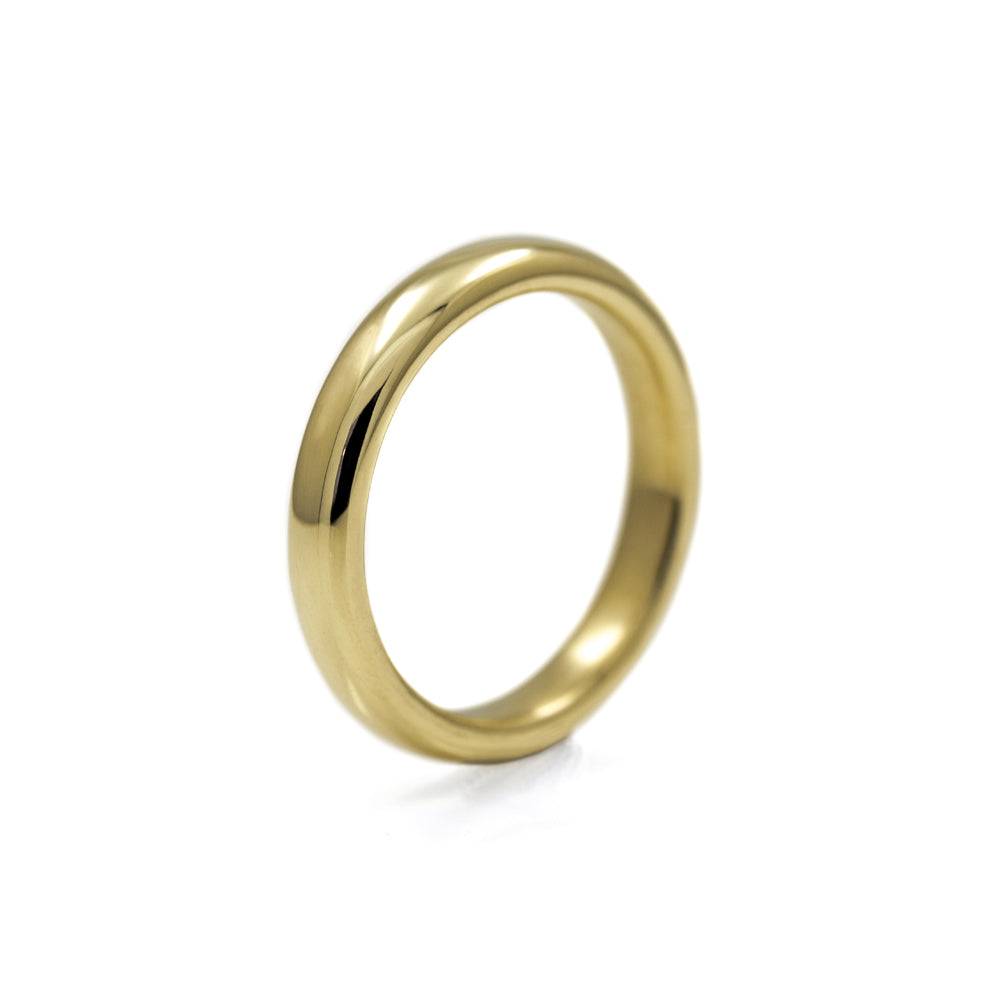 Court shaped wedding band recycled yellow gold