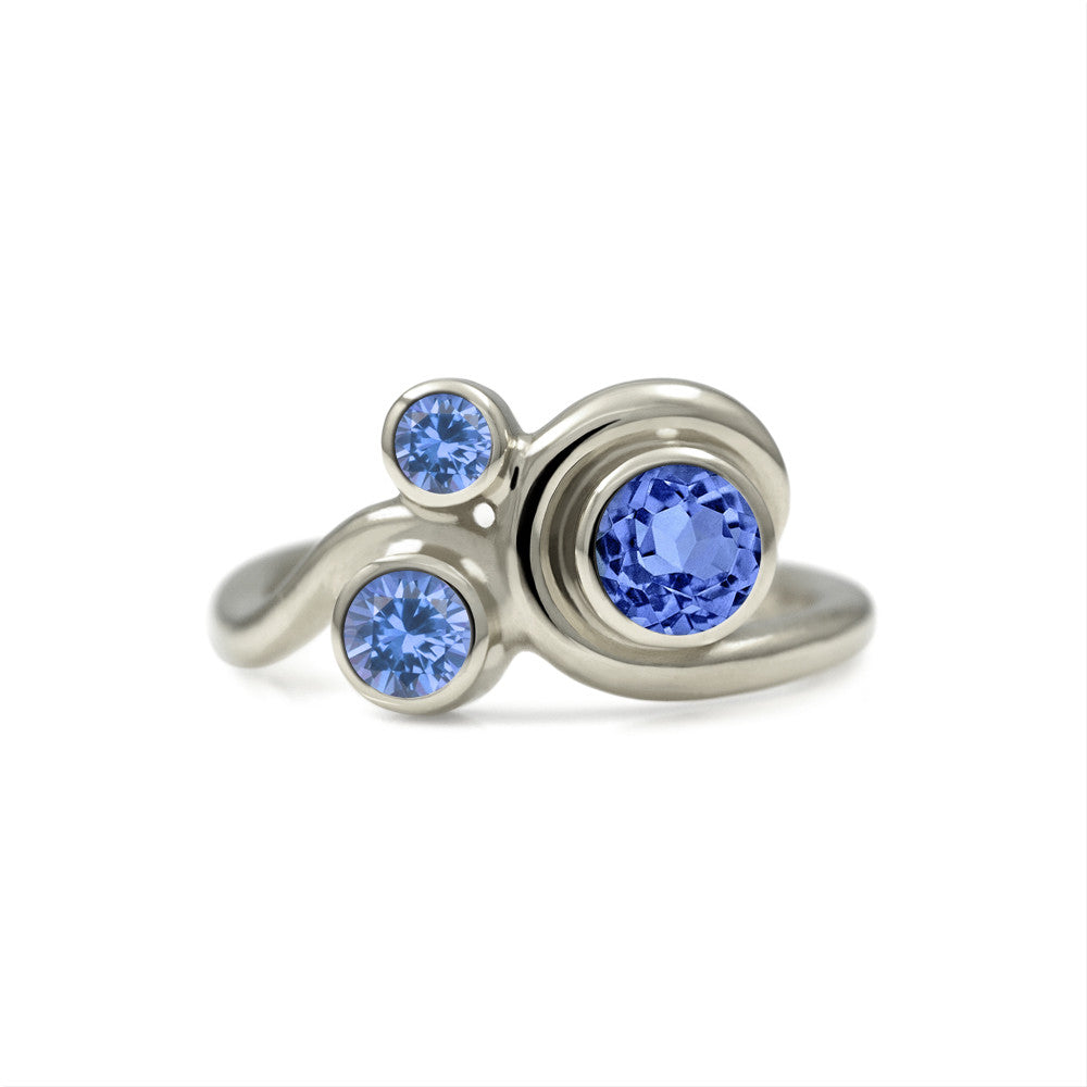 Entwine three stone sapphire engagement ring - 9ct white gold and blue sapphire