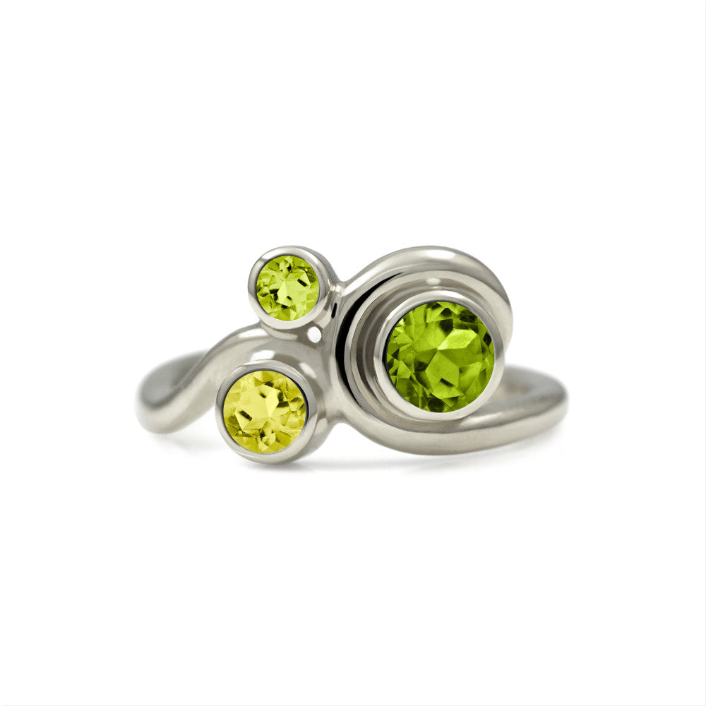 Entwine three stone gemstone engagement ring - 9ct white gold, peridot and lemon quartz