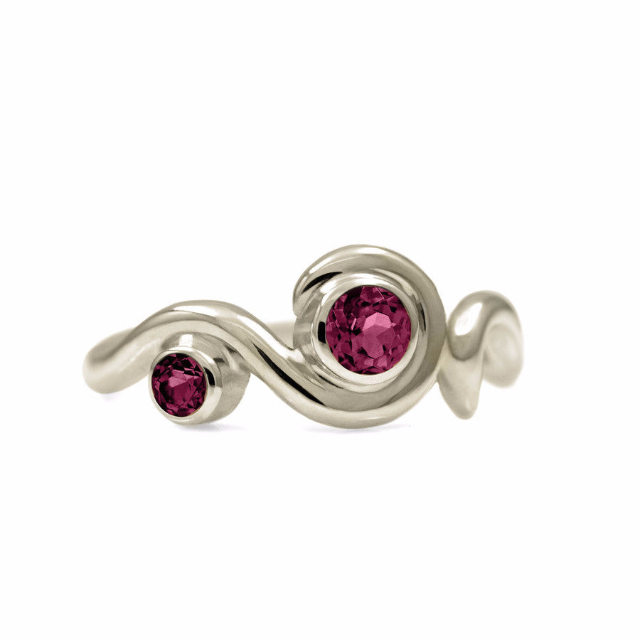 Entwine two stone gemstone engagement ring - 9ct white gold and rhodolite garnet