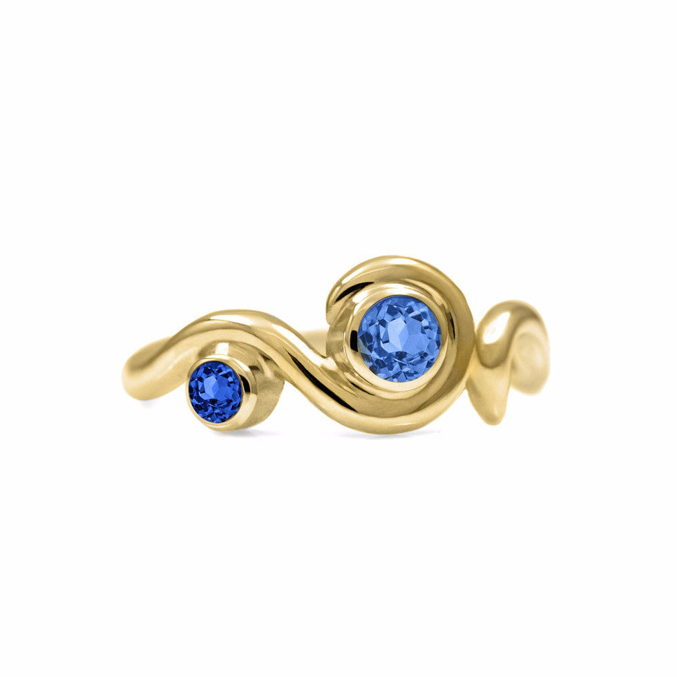 Entwine two stone ring - gold and sapphire