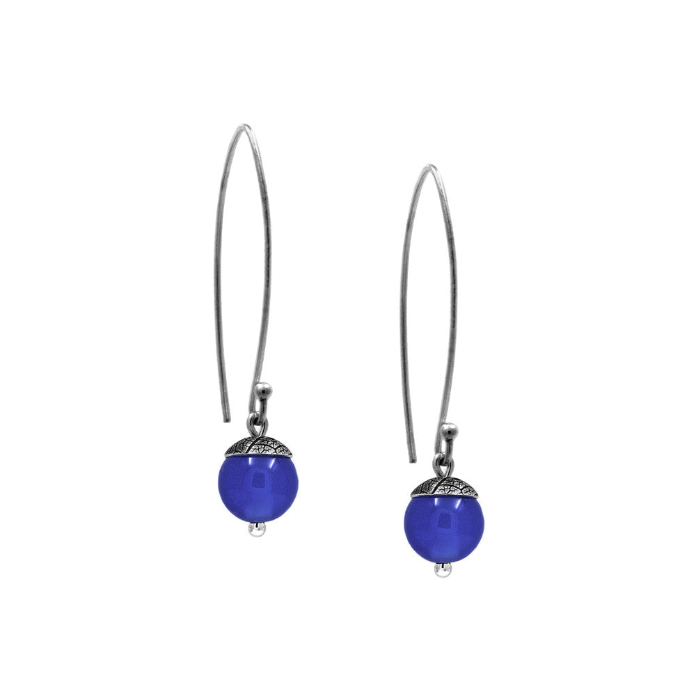 sterling silver acorn earrings with blue agate. Handmade in Salisbury, Wiltshire.