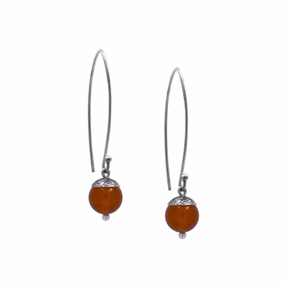 sterling silver acorn earrings with red carnelian. Handmade in Salisbury, Wiltshire.