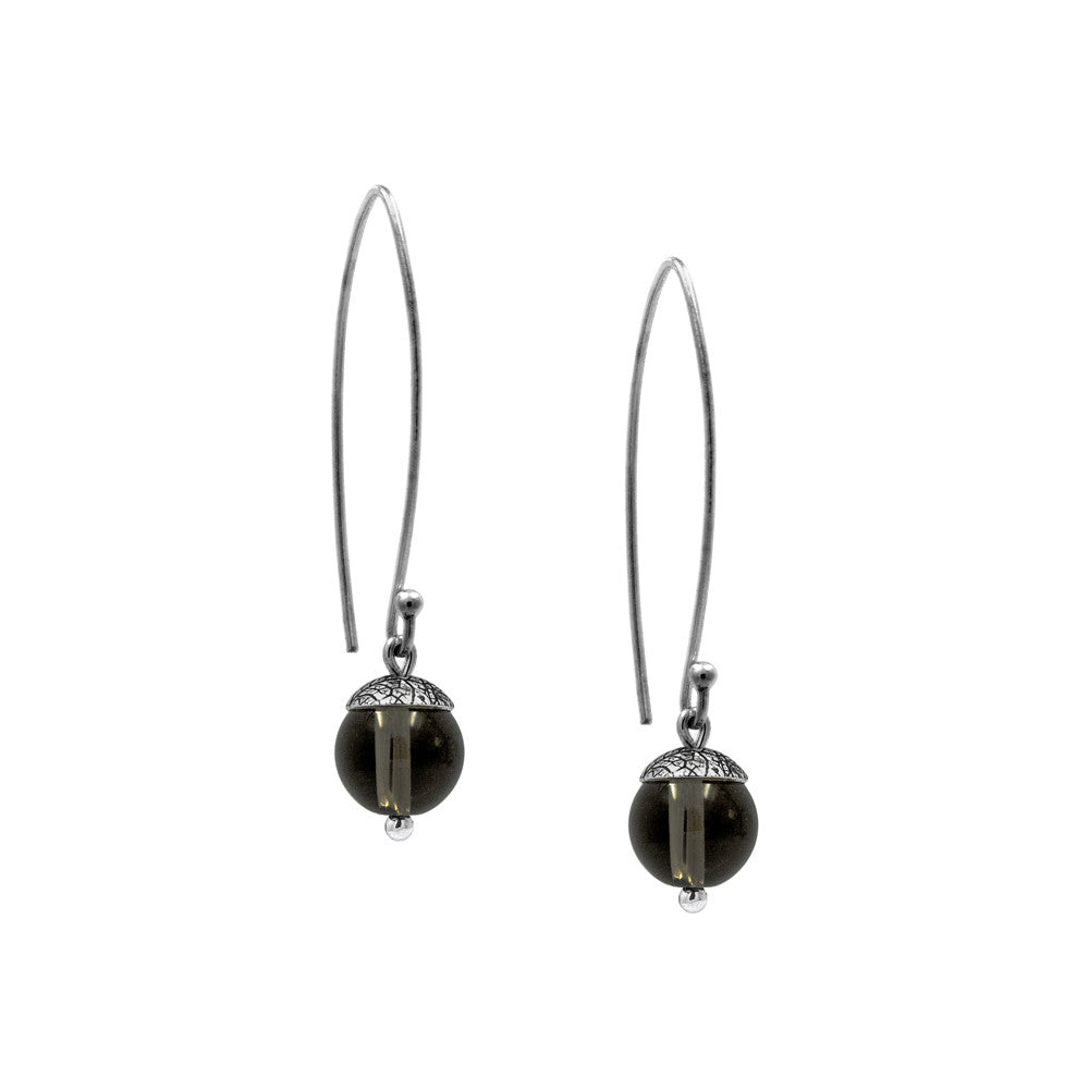 sterling silver acorn earrings with brown smoky quartz. Handmade in Salisbury, Wiltshire.