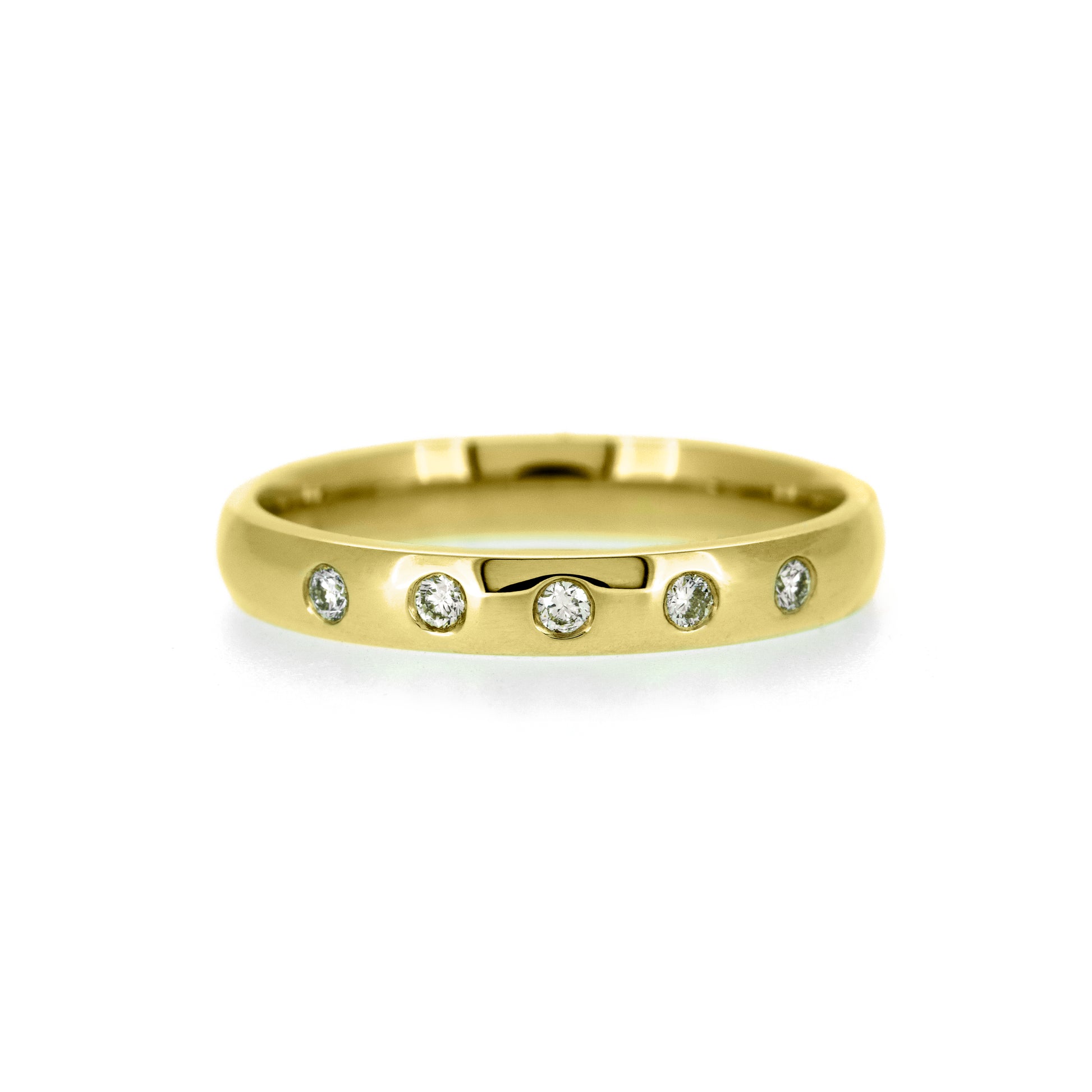 Wedding ring flush set with diamonds recycled yellow gold diamond wedding band