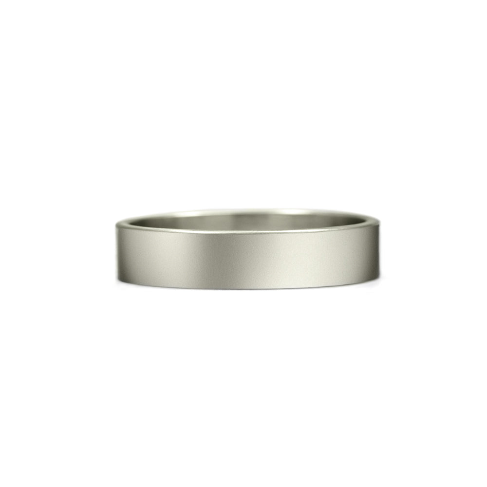 Flat wedding band recycled white gold 