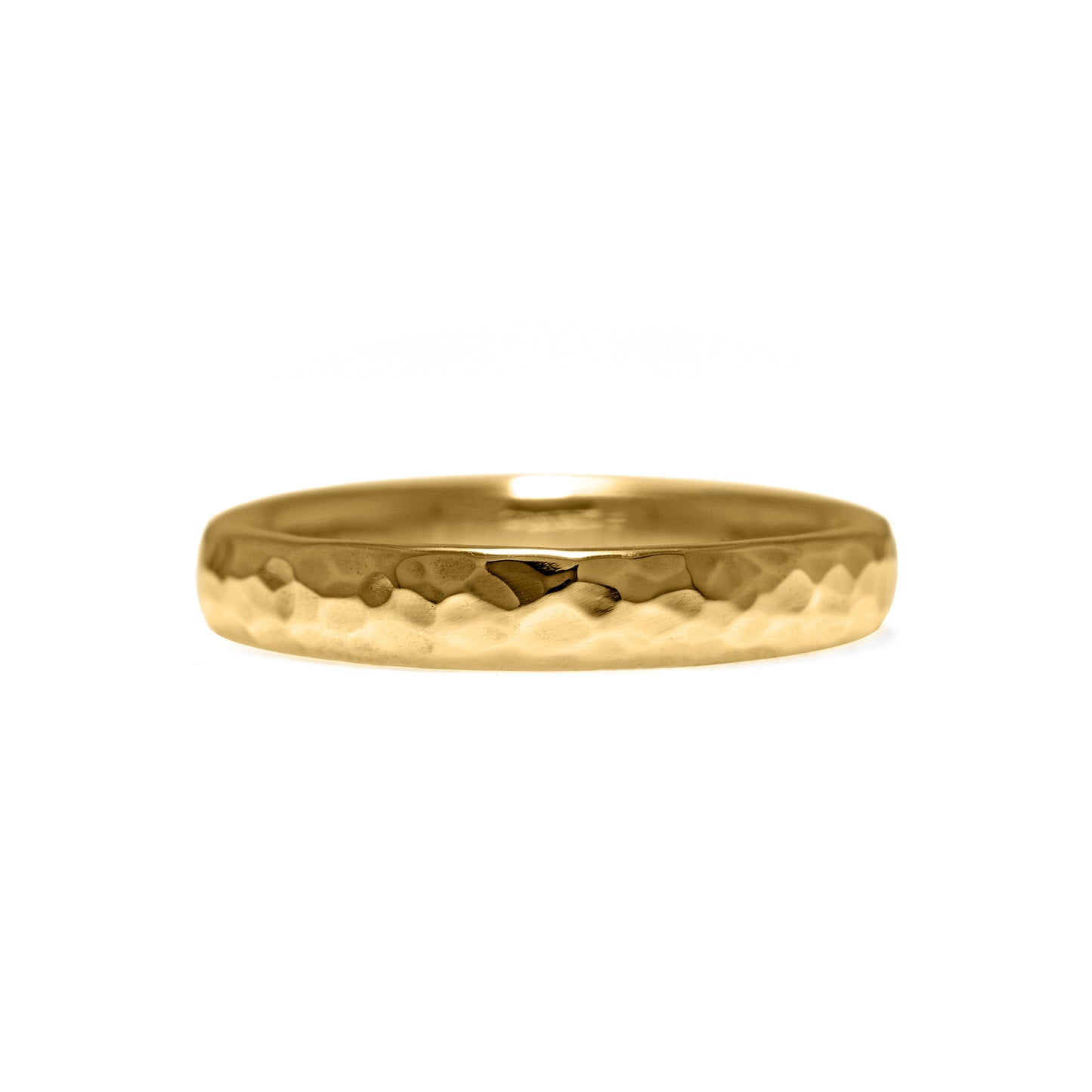 Court shaped wedding band recycled yellow gold beaten