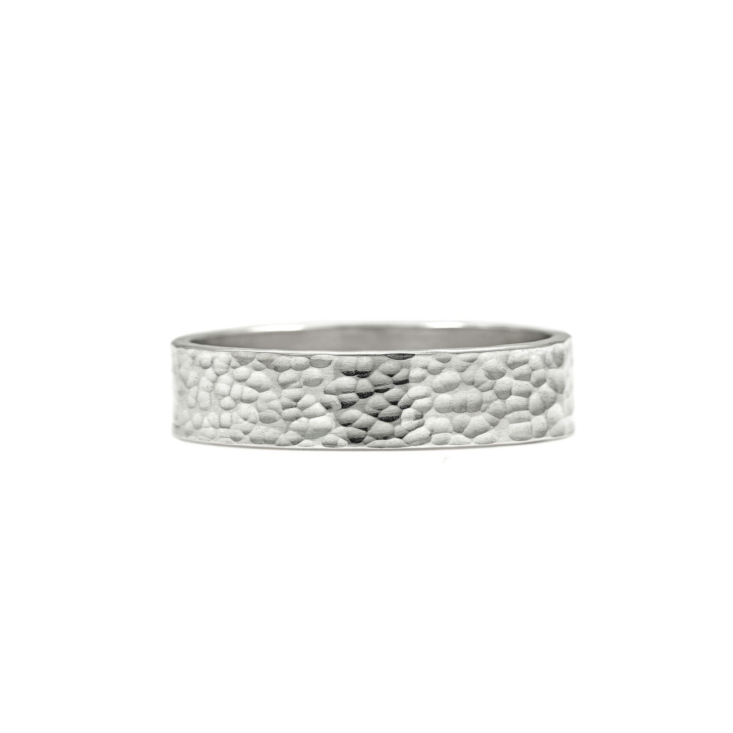 Flat wedding band recycled silver beaten