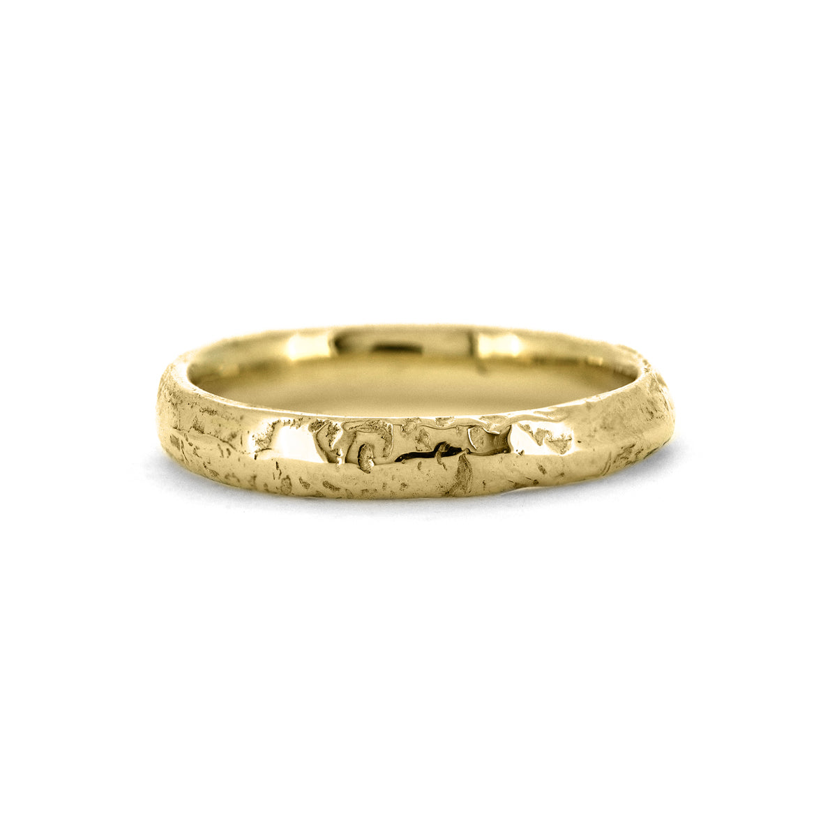 Molten wedding band textured wedding ring recycled yellow gold