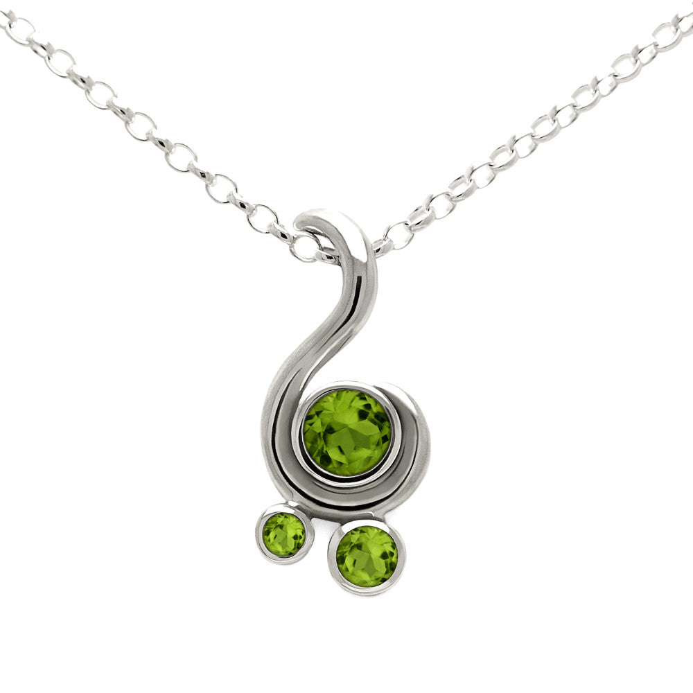 Entwine three stone gemstone pendant in sterling silver - peridot