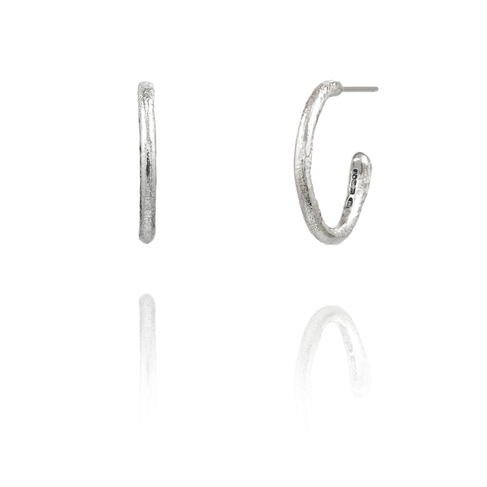 sterling silver textured twig hoop earrings with interchangeable charm drops