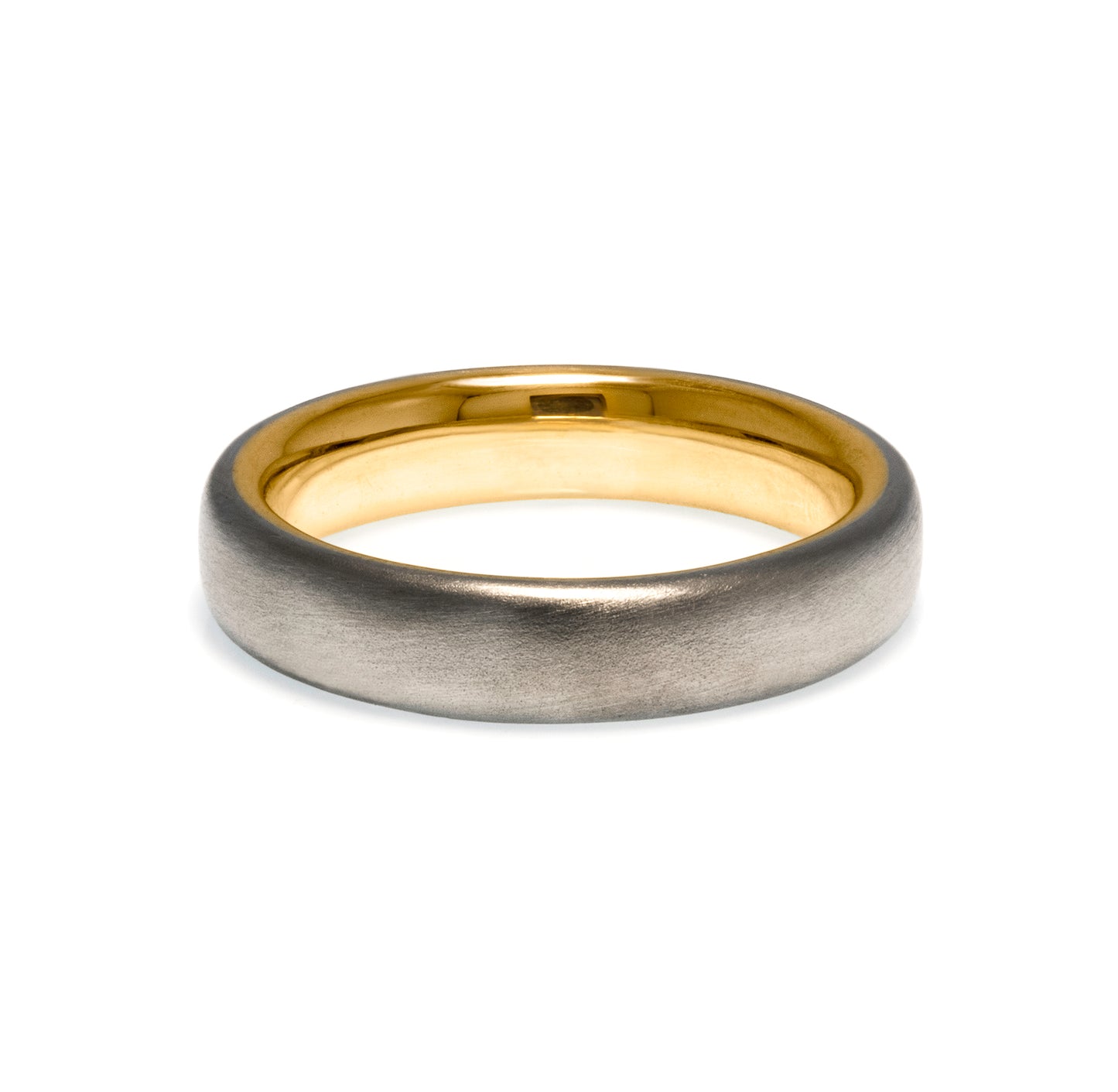 Court shaped wedding band two-tone gold brushed finish