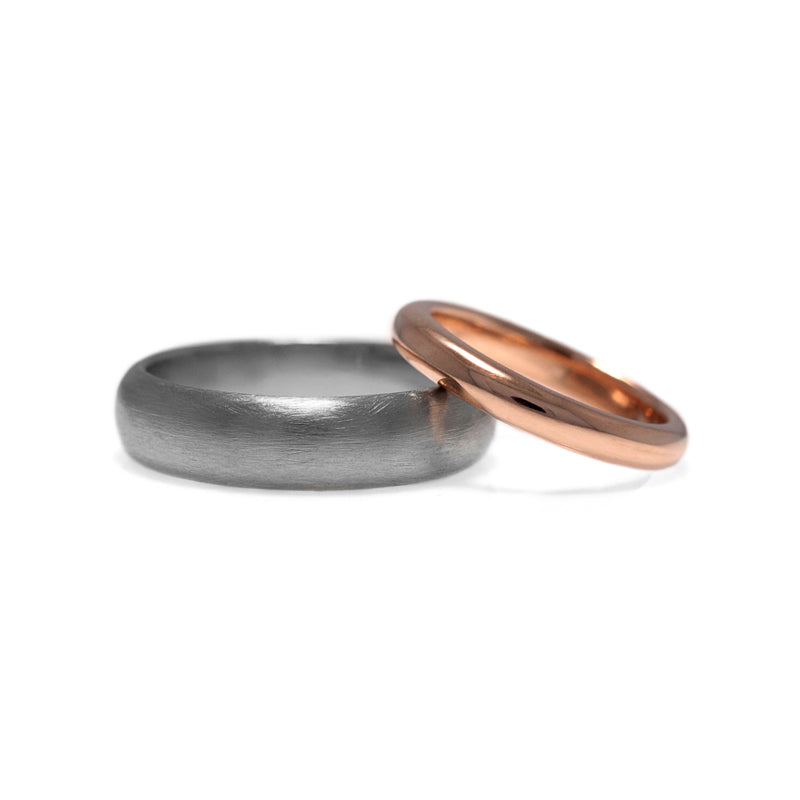 Court shaped wedding band palladium and rose gold