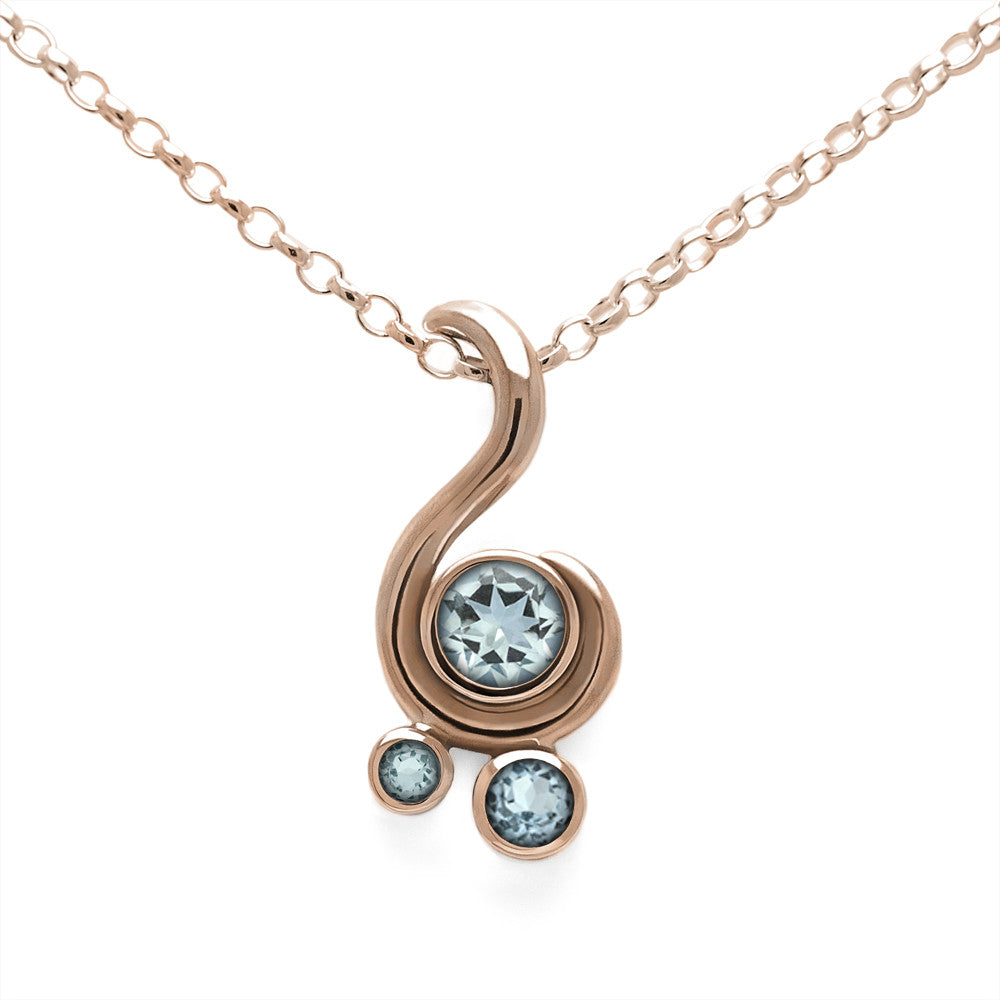 Entwine three stone gemstone pendant in 9ct gold - rose gold and aquamarine