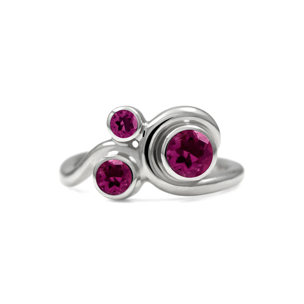 Entwine trilogy engagement ring in sterling silver and gemstone - rhodolite garnet