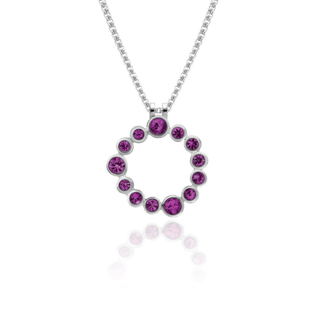 Halo pendant in sterling silver and gemstone - rhodolite garnet