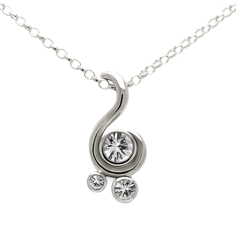 Entwine three stone gemstone pendant in sterling silver - white topaz