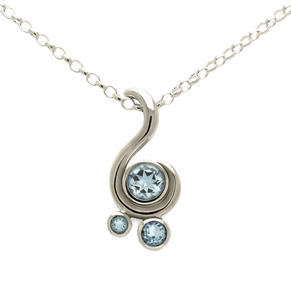 Entwine three stone gemstone pendant in 9ct gold - white gold and aquamarine