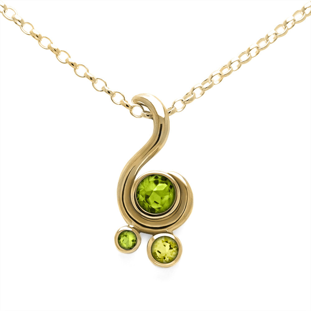 Entwine three stone gemstone pendant in 9ct gold - yellow gold, peridot and lemon quartz