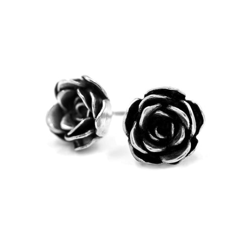 Silver rose studs - medium