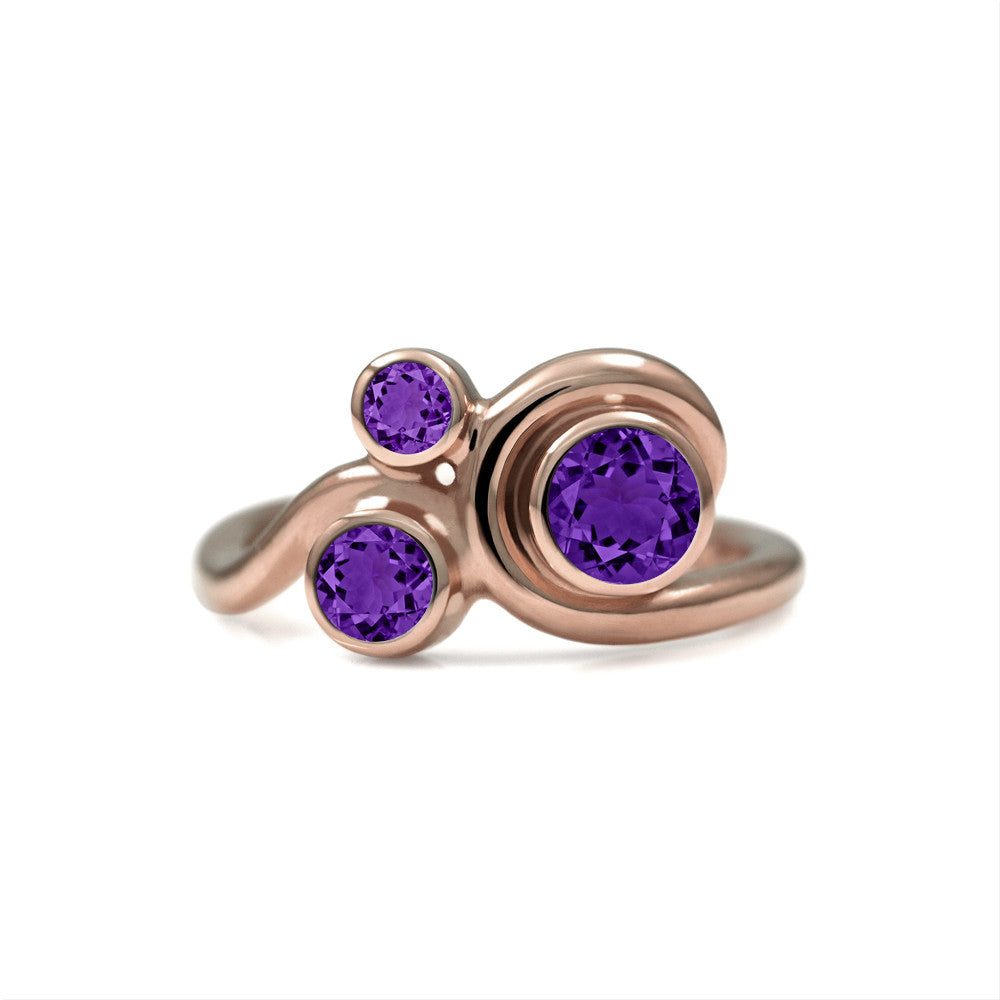 Entwine three stone gemstone engagement ring - 9ct rose gold and amethyst