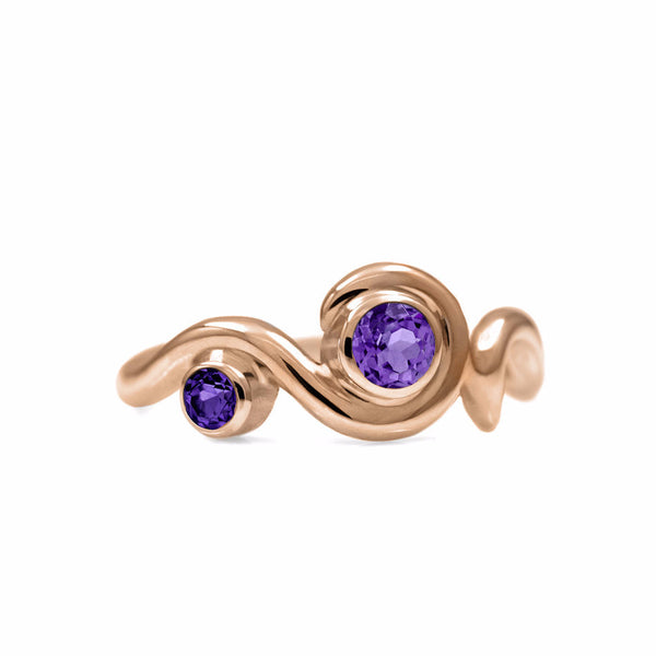Entwine two stone gemstone engagement ring - 9ct rose gold and amethyst