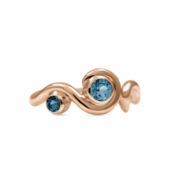 Entwine two stone gemstone engagement ring - 9ct rose gold and blue topaz