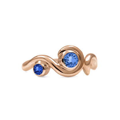 Entwine two stone ring - gold and sapphire