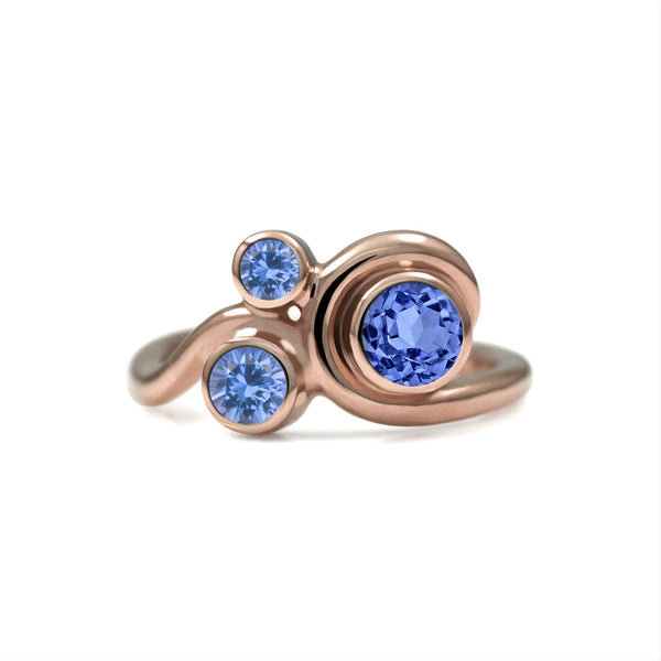 Entwine three stone  sapphire engagement ring -  9ct  rose gold and blue sapphire