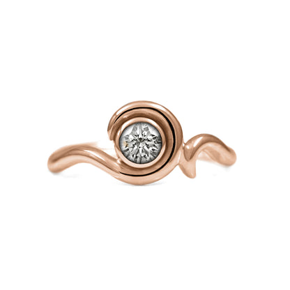 Entwine engagement ring handmade in recycled 18ct rose gold and set with an ethically sourced natural diamond. Delicate 2mm band with a 4.5mm 0.35ct diamond. Handmade in Salisbury, Wiltshire. 