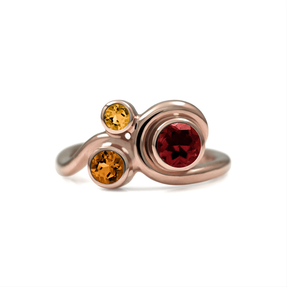 Entwine three stone gemstone engagement ring - 9ct rose gold, garnet and citrine