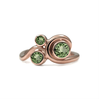 Entwine three stone  sapphire engagement ring -  9ct rose gold and green sapphire