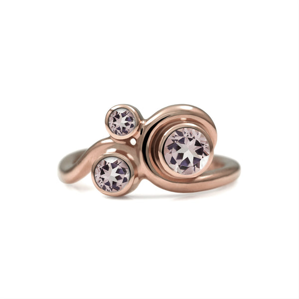 Entwine three stone gemstone engagement ring - 9ct rose gold and morganite