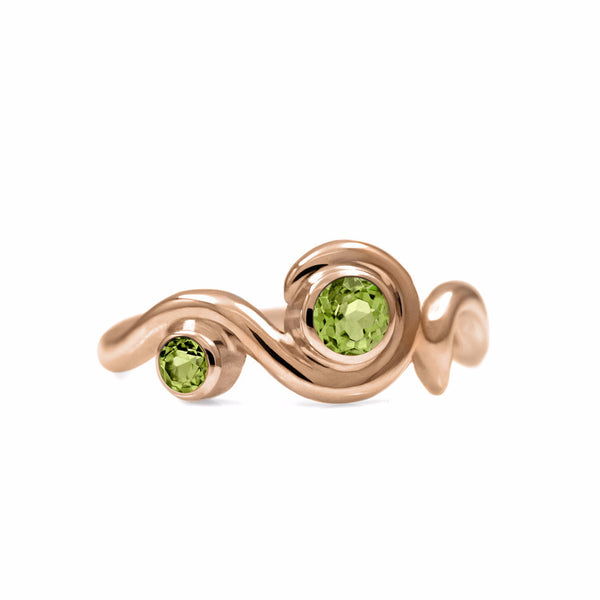 Entwine two stone gemstone engagement ring - 9ct rose gold and peridot