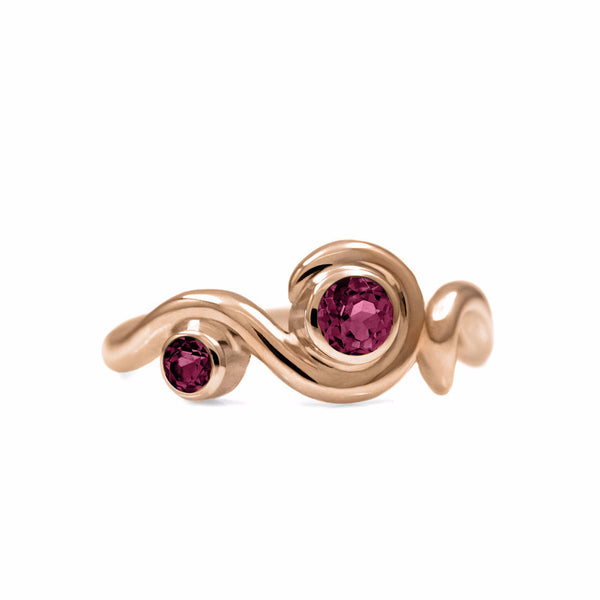 Entwine two stone gemstone engagement ring - 9ct rose gold and garnet