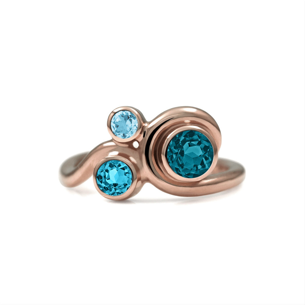 Entwine three stone gemstone engagement ring - 9ct rose gold and blue topaz