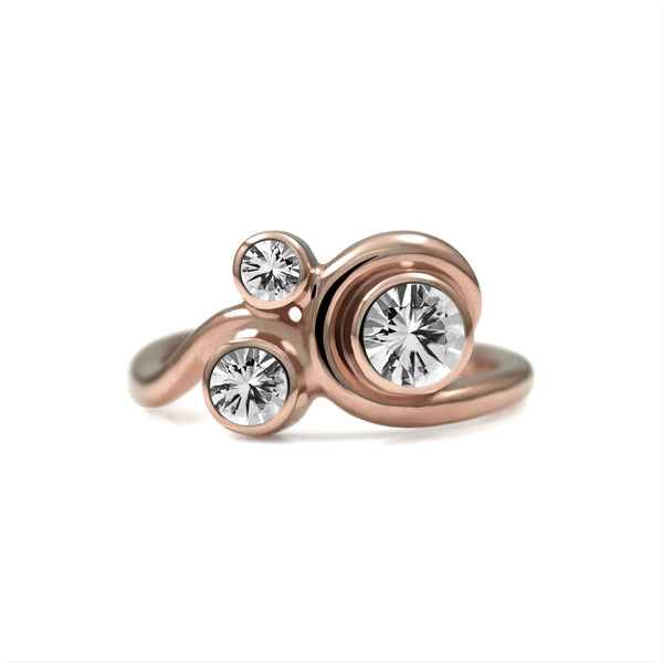 Entwine three stone gemstone engagement ring - 9ct rose gold and white topaz