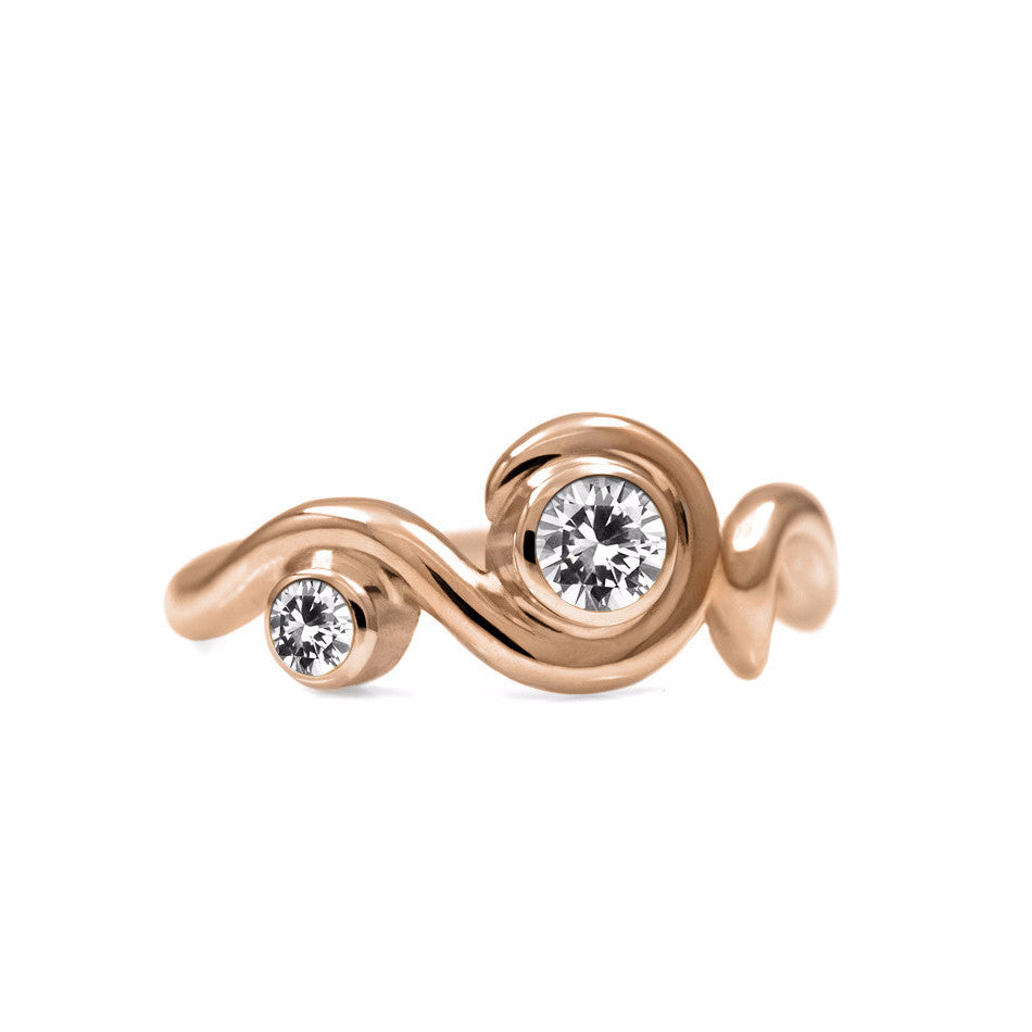 Entwine two stone gemstone engagement ring - 9ct rose gold and white topaz
