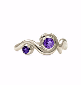 Entwine two stone gemstone engagement ring - 9ct white gold and amethyst