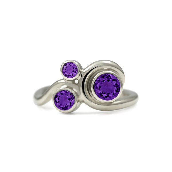 Entwine three stone gemstone engagement ring - 9ct white gold and amethyst