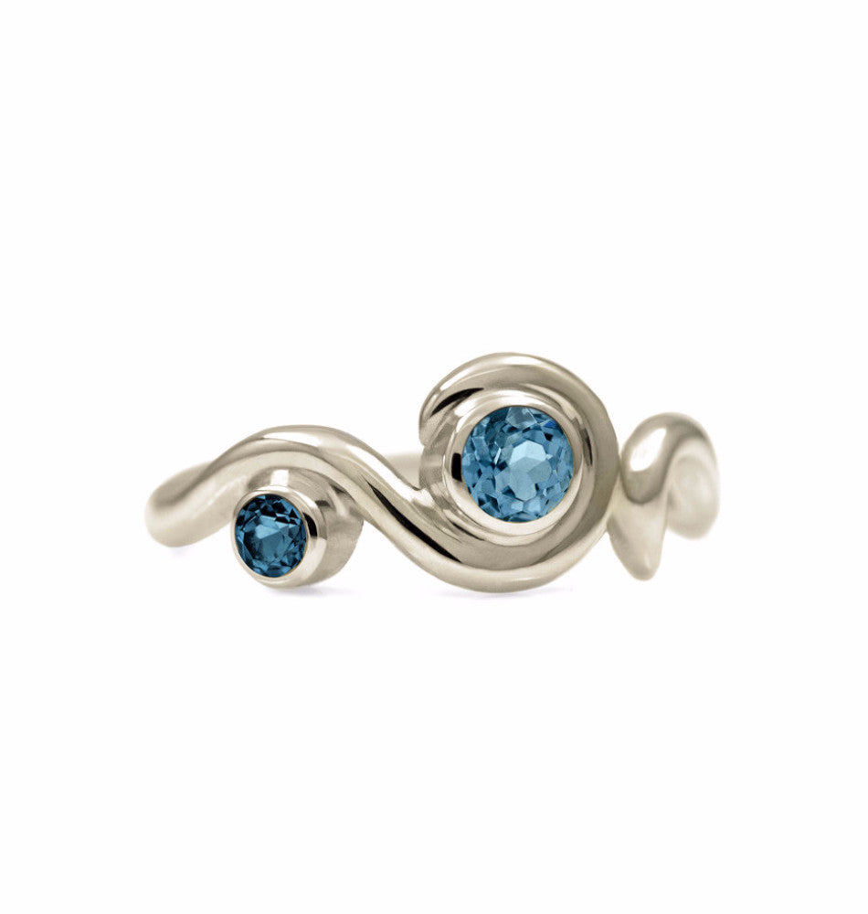 Entwine two stone gemstone engagement ring - 9ct white gold and blue topaz