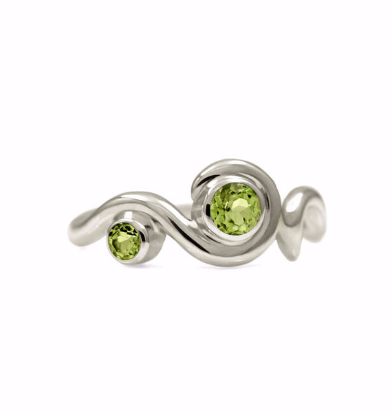 Entwine two stone gemstone engagement ring - 9ct white gold and peridot