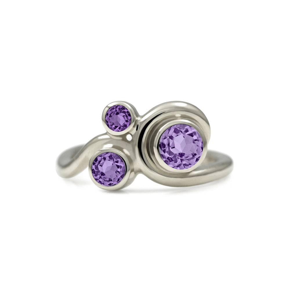 Entwine three stone  sapphire engagement ring -   9ct white gold and purple sapphire