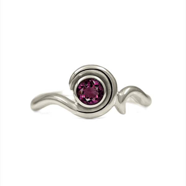 Entwine solitaire engagement ring in 9ct gold - white gold and rhodolite garnet