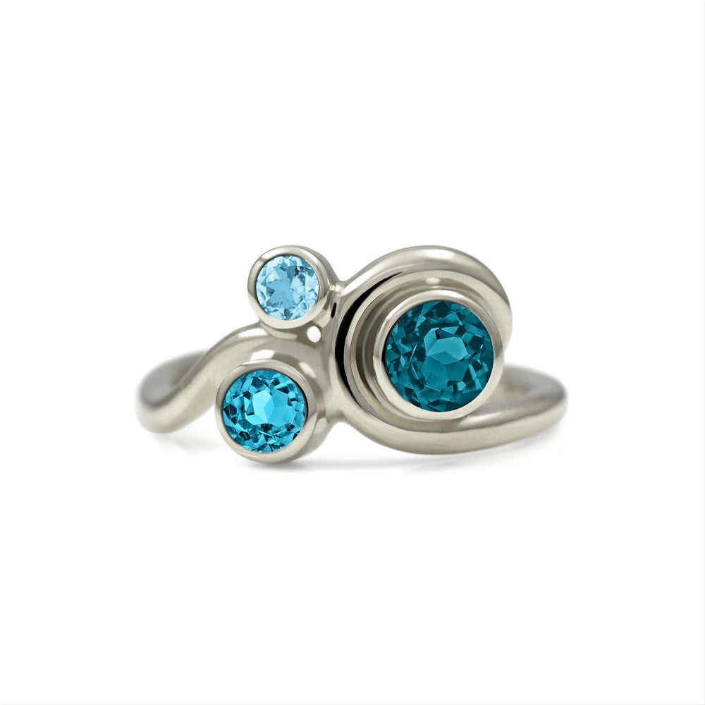 Entwine three stone gemstone engagement ring - 9ct white gold and blue topaz