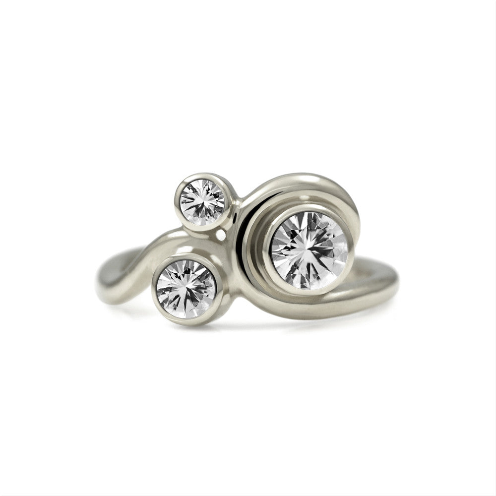 Entwine three stone gemstone engagement ring - 9ct white gold and white topaz