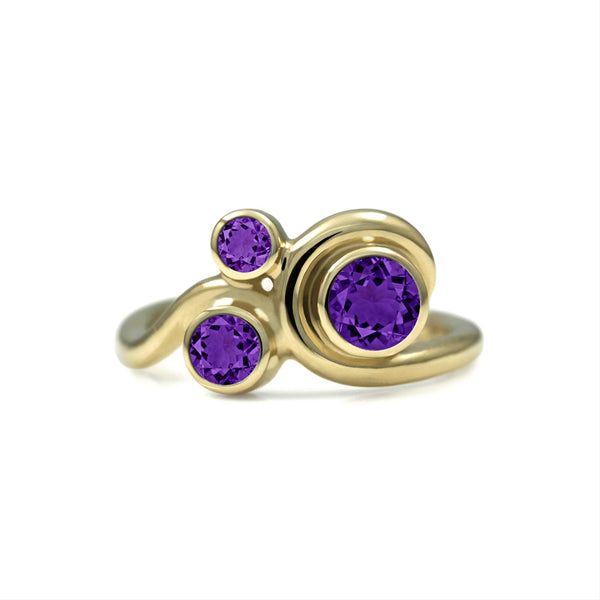 Entwine three stone gemstone engagement ring - 9ct yellow gold and amethyst