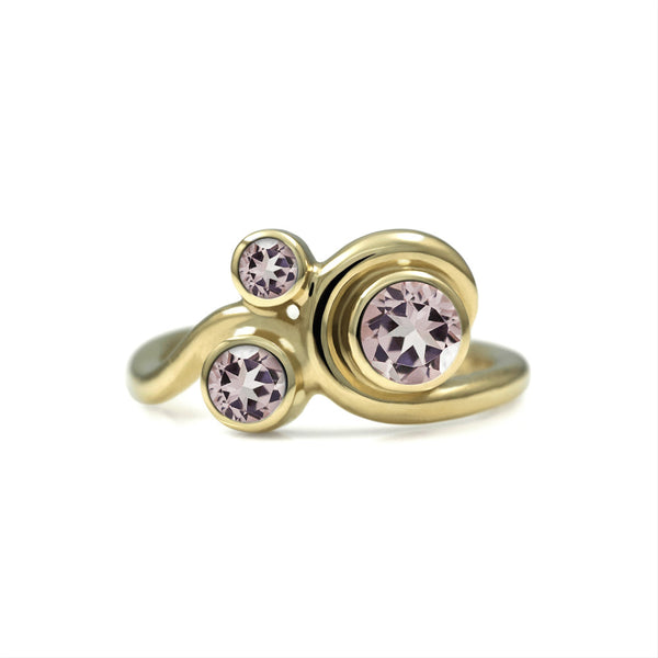 Entwine three stone gemstone engagement ring - 9ct yellow gold and morganite